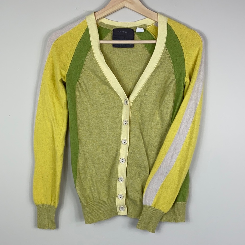 Anthropologie Green and Yellow Cardigan